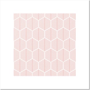 Pink Hexagonal Leaf Pattern Posters and Art